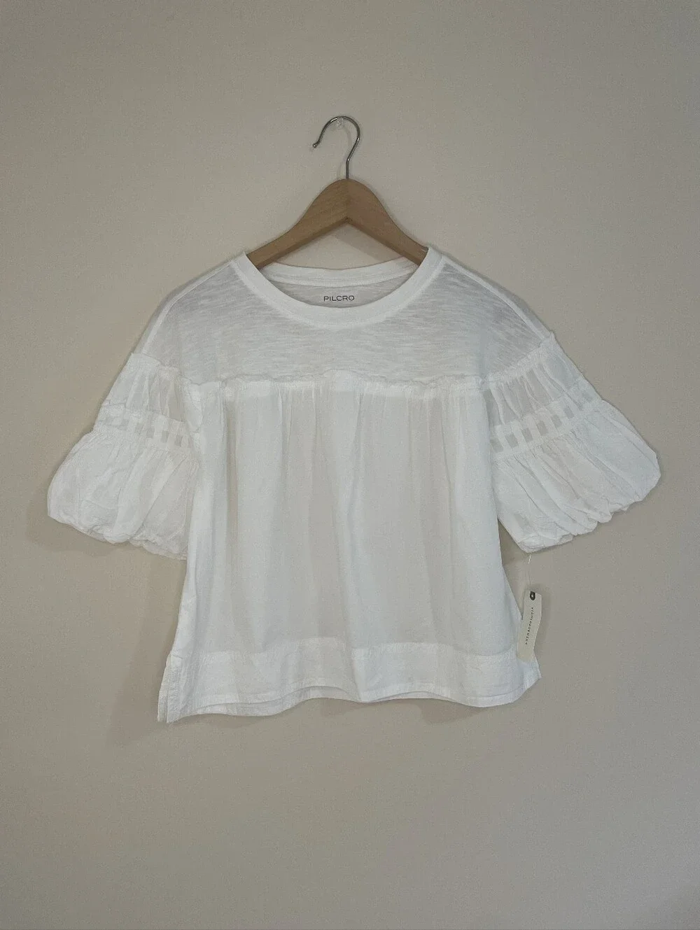 Anthropologie Pilcro White Puff-Sleeve Boho Blouse Size XS